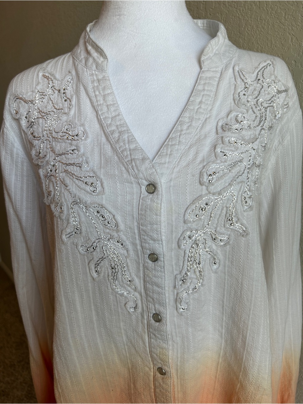 REBA Gauzy Cotton Coastal Cowgirl Ombré Pearl Snap Blouse Size XL - Picture 2 of 7